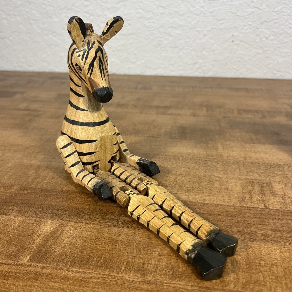 Wooden Shelf Sitters Handpainted Animals 2 Zebra & Elephant Wood Sitting - Picture 13 of 14